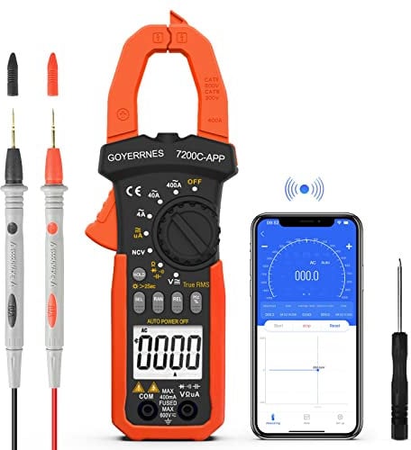 Digitales Zangenmessgerät Multimeter, GR-7200C-APP strommesszange Pinza Amperometrica Digitale AC DC Volt Amp TRMS 4000 mit mobilen APP-Funktionen Misst Stromspannung, Temperatur, Dioden