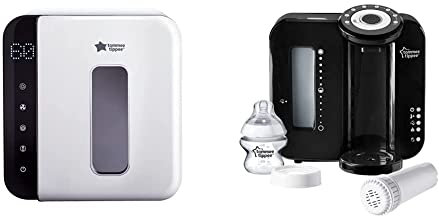 Tommee Tippee UV 3-in-1 Steriliser and Dryer for Baby Bottles and Accessories, Kills 99.9% of Bacteria and Viruses*, Steam and Water Free, White & Perfect Prep Machine, Black