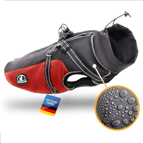 Tierhood Regenmantel Hund - Hunderegenmantel wasserdicht - Hundemantel für kleine Hunde - Reflektierende Regenjacke Hund - Hunde Regenmantel inklusive Geschirr Wasserdicht - Rot