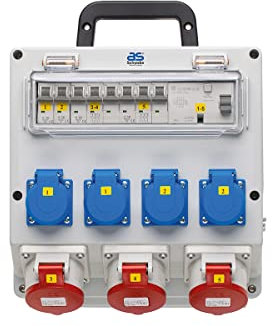as - Schwabe Wandverteiler anschlussfertig - Ausgang 4x Schuko, 3x CEE (400V/16A/5-polig) - Baustromverteiler Festanschluss NYM-J bis 5x6 - Feuchtraumverteiler - Verteilerkasten - IP44, 61518