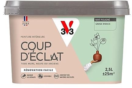 V33 Peinture murale intérieure Coup d'Éclat® Sauge douce Mat Poudré 2,5L
