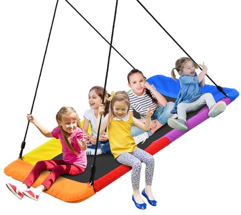 Trekassy 60 Rectangle Platform Tree Swing for Kids Adults, 700lb Capacity Outdoor Giant Swing, 900D Oxford Waterproof Flat Swings with 2 Hanging Straps for Backyard - Rainbow (Patented)