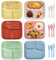 Chuboir Set of 6 Divided Dinner Plates, Unbreakable Portion Control Diet Plate Tray with 3 Compartments, 10 Inch Reusable Plates with Knives Forks and Spoons