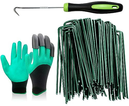 Bakulyor 150 Stück künstliche Grasnadeln, 150 mm, grüne Unkrautmembran-Matten-Heringe, Metallklammern für Gartenlandschaft, künstliche Grasnadeln, Bodendecker, Vliesstoff, künstliche Barriere-Heringe,