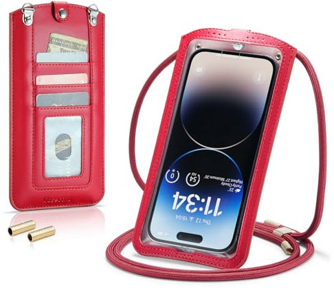 Casecond Petit Sac Sacs à Bandoulière Sac Téléphone Portable Femmes Mini Pochette Portefeuille Universelle pour iPhone 15 14 13 12 11 Pro Max Samsung Z Flip 5 4 S23 Ultra Plus Jusqu'à 7.3 Rouge Clair