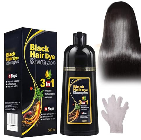 Pemarlis 500ml Instant Hair Shampoo Haarfarbe Shampoo,3 in 1 Schwarzes Haarfärbemittel Shampoo Haarfärbemittel Haarfärbung Color,Lang anhaltende schwarze Shampoo Farben,Haarfarbe Shampoo