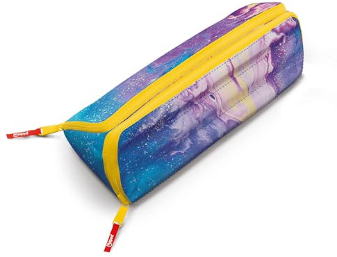 Trousse 2 compartiments Marbling Rose, en polyester, à ouverture XXL