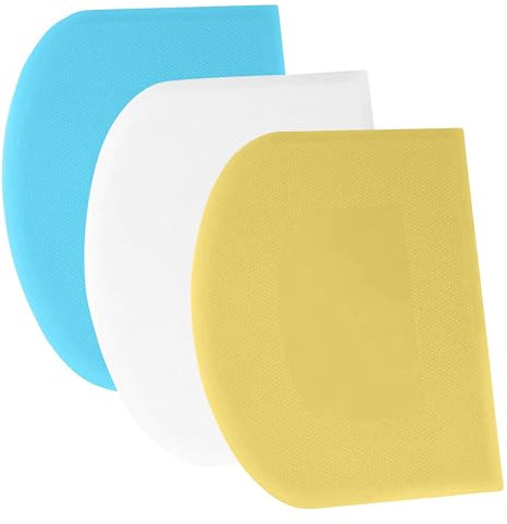 SURDOCA Dough Scraper Bench Scraper - 3P 4.7x3.7 Plastic Flexible Bowl Scraper, Sharp Edge & Angles Cake Scraper. Non-Slip Bakeware Decorating Tools Sculpting & Modeling Tools - Yellow+White+Blue