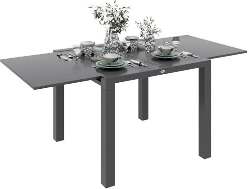 Outsunny Ausziehbarer Gartentisch Outdoor-Esstisch Große Größe ABM. ausgeklappt 160L x 80l x 75H cm Aluminium Anthrazitgrau