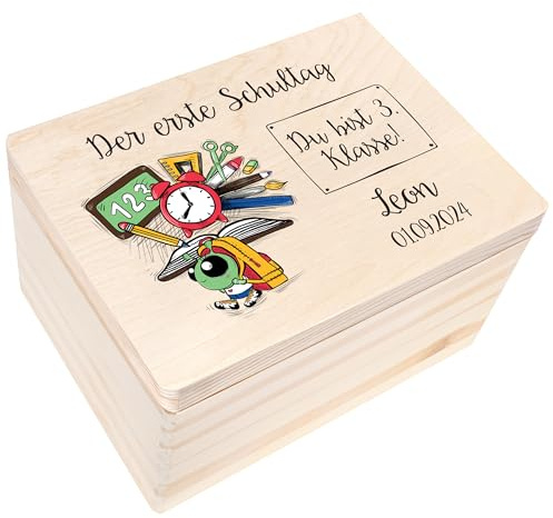 Creative Deco Personalisiert Einschulung Geschenk Junge Mädchen Schulanfang | Geschenke | Einschulungsgeschenke Erster Schultag | Schultüte Holzkiste Erinnerungsbox | für 1. und 5. Klasse | Deko