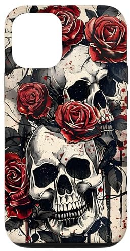 iPhone 15 Pro Vintage Skull Roses Flower Case