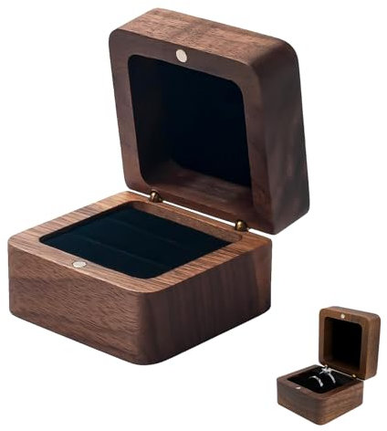 Holz Ring Box, Scatola Anello in Legno di Noce con Interno in Velluto Morbido, Porta Anelli per Orecchini Scatola di Presentazione in Legno per Proposta di Matrimonio Fidanzamento Cerimonia Nuziale