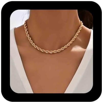 Cimenexe Bohemian Twist Link Chain Choker Necklace Gold Rope Chain Necklace Twist Rope Chain Collar Necklace Chunky Link Chain Necklace Jewelry for Women