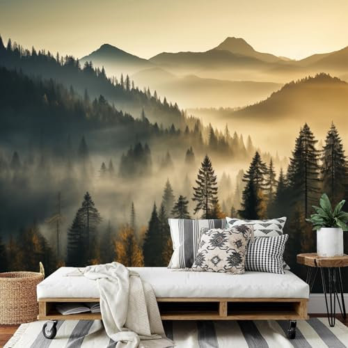 COSKTIARL Tapete Selbstklebend 400 X 280 Cm - Rizhao-Landschaft Tapete Dekorfolie Vinyl Wandpapier Wandverkleidung Für Schlafzimmer Wohnzimmer Küche Kinderzimmer Wand Möbel,Nebeliger Wald