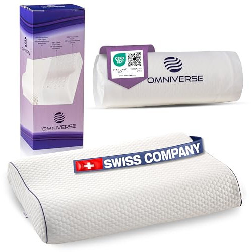 Omniverse Nackenstützkissen gegen Nackenschmerzen - Seitenschläferkissen - Rückenschläferkissen - ergonomisches Kopfkissen aus weichem Memory Foam - Schweizer Qualität - 55X37X10/8 cm - weiß