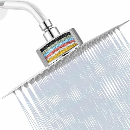 Katezon Duschkopf mit Filter, Hochdruck-Duschkopf mit Filter für Hartes Wasser, Entfernt Chlor und Schadstoffe, 25 cm Quadratischer Regenduschkopf (Gebürstetes Nickel)