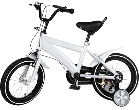 Eieblek 14 Zoll Kinderfahrrad, Kinder Fahrrad mit Stützrädern und Sitz-Griff, Höhenverstellbar, für 100-115cm Jungen und Mädchen(Weiß)