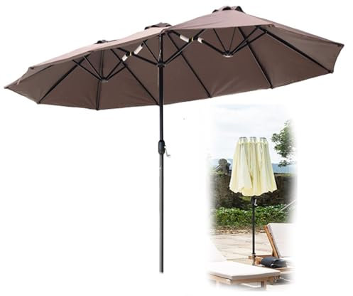 LYMGRZ Doppelseitiger Terrassenschirm, 13 Fuß, 15 Fuß, großer Tischschirm, doppelter, dreifacher, rechteckiger Schirm mit Kurbelgriff, Poolschirm (braun, 455 x 265 cm)