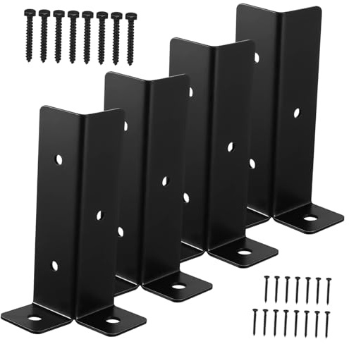 SHINEOFI 4pcs Fence Post Brackets Deck Post Base Bracket Heavy Duty Steel with Screws for Decking and Repair