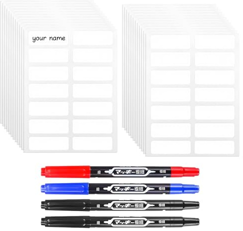 UIHRLM 336PCS No-Iron Name Labels for Clothes, Personalized Clothing Name Labels Tags with 4 Pieces Permanent Fabric Marker, Self-Adhesive Clothing Tags for Kids School Camp Daycare Care Home