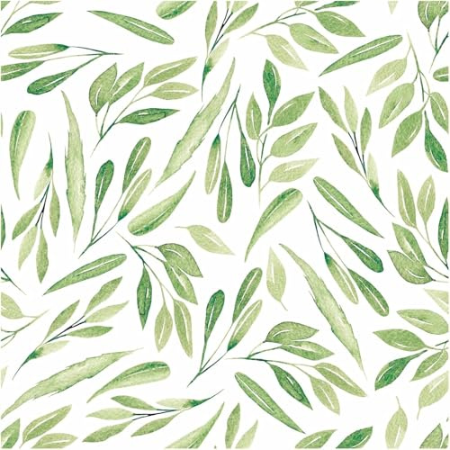 ICYEHAO Self Adhesive Wallpaper Green Leaf, 44.5 x 1000 cm Green Peel and Stick Wallpaper Wall Paper for Living Room Boho Self Adhesive Furniture Wrap for Living Room,Bathroom,Drawer,Cabinets,Kitchen