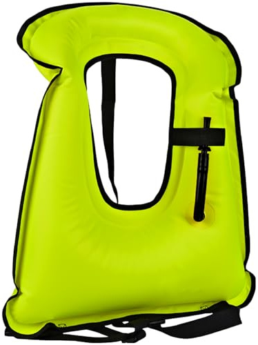 Gilet da snorkeling per adulti, gonfiabile, giacca da nuoto per immersioni e snorkeling, galleggiamento fino a 100 kg, cintura in vita regolabile, valvola di gonfiaggio rapido, verde fluorescente