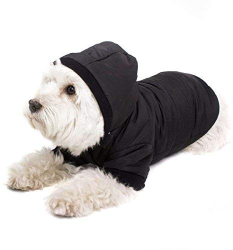 GOODS+GADGETS Schwarzer Hundemantel mit Kapuze; Schicke Hunde-Jacke Hundeanorak für Ihren Hund; Größe XS (23 cm)