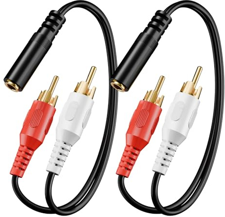 VCE 3.5mm Female to 2 RCA Splitter Male Stereo Audio Y Cable 2-Pack, Gold Plated Adapter Compatible for TV,Smartphones, MP3, Tablets, Speakers,Home Theater (8 inch)