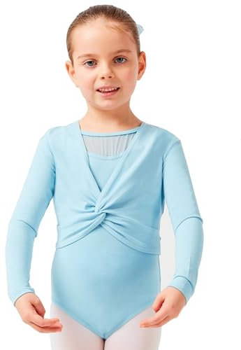 tanzmuster ® Ballettjacke Mädchen Langarm - Mia - aus sehr weichem Baumwollstoff Ballett Top zum Reinschlüpfen in hellblau, Größe 92/98