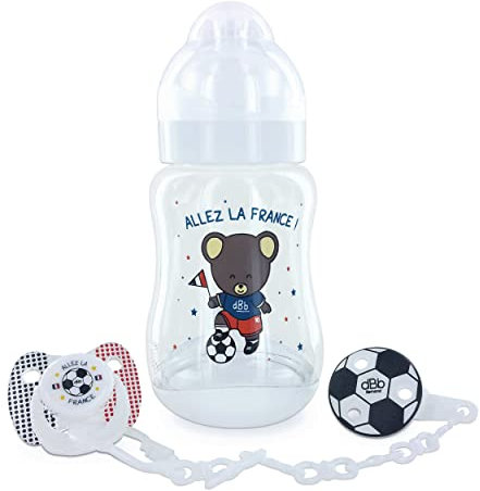 Coffret Foot dBb Remond - 1 biberon L.O -large ouverture- en tritan 300 ml + 1 sucette et son attache-sucette - blanc