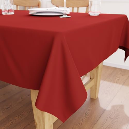 Encasa Homes Tovaglia Oxford in Cotone tovaglia di Cotone semplice Colore per 6 a 8 posti a sedere Grande tavolo da pranzo - 142 x 230 cm, Profondo Rosso - Tessuto in Tela di Cotone, mercerizzato