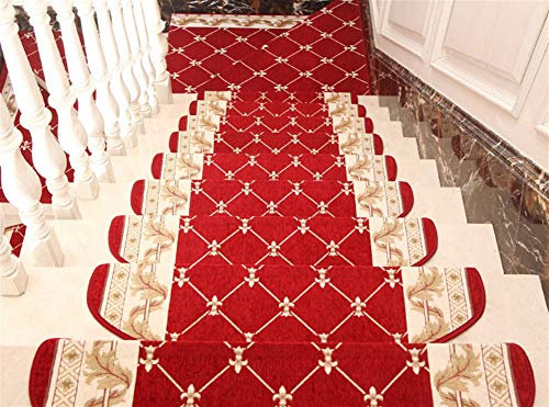 LIVEINU Selbstklebend Stufenmatten Treppen Teppich Halbrund Waschbar Starke Befestigung Anthrazit Klassisch Treppen-Matten 24x75cm (15 Stück) Rot 3