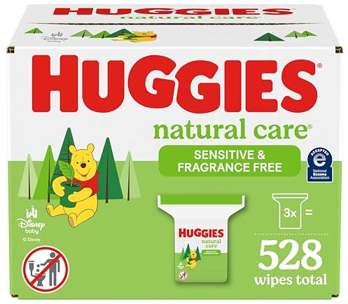 Huggies Natural Care Sensitive Baby Wipes, Unscented, 3 Refill Packs (528 Wipes Total)