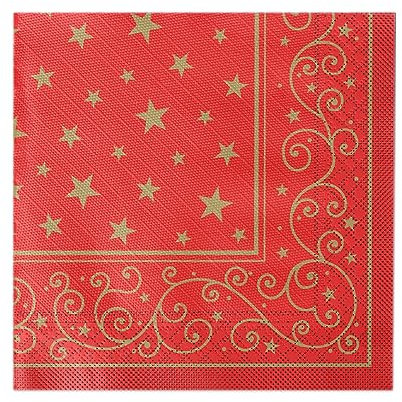 Sovie HORECA Weihnachtsserviette Liam (Rot) aus Tissue Deluxe®, 4-lagig, Einweg Serviette Wintermotiv, ideal für Advents- & Weihnachtsfeiern, 40 x 40 cm, 50 Stück