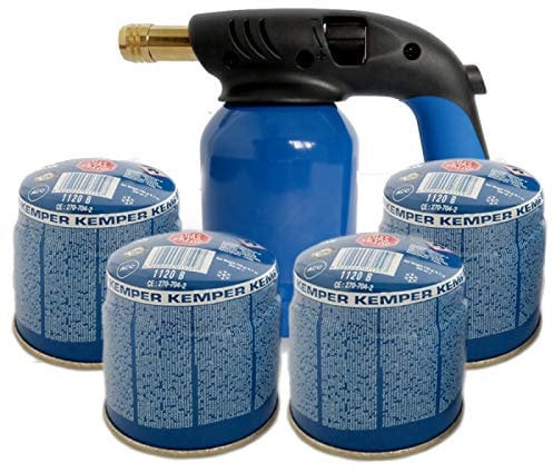 Torcia saldatore bruciatore cannello a gas + 4 cartucce gas da 190 gr. a accensione piezoelettrica