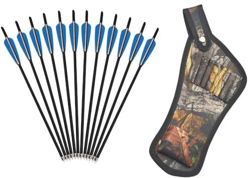 AMEYXGS 12pcs Armbrustbolzen Gemischter Kohlenstoff Armbrustpfeile 16 17 18 20 22 mit Armbrustbolzen Köcher für Armbrust (Blau, 22 Zoll)