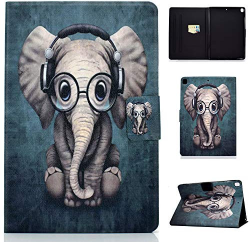 Bspring Custodia Cover per iPad 10.2 2019, Sottile Leggero Cover con Auto Sonno/Sveglia la Funzione per Nuovo iPad 7 Generazione 10.2 2019，Elefante