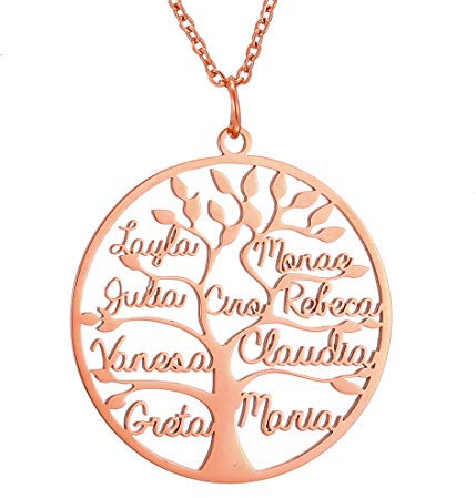 AFSTALR Collana da donna con albero della vita, nomi personalizzati, albero della vita, albero genealogico per figlia, madre, compleanno, anniversario, Acciaio inossidabile