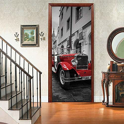 CBWRAW 3D Türaufkleber 77x200cm Rotes Auto Türfolie Poster Tapete Aufkleber Wasserdichte Abnehmbare Selbstklebend Vinyl Fototapete Für Innentür Wohnzimmer Kind Schlafzimmer Badezimmer