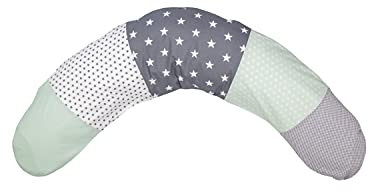 ULLENBOOM ® Stillkissen mit Füllung 170x34 cm Mint Grau (Made in EU) - Stillkissenbezug: 100% Baumwolle (OEKO-TEX ®), Mit Mikroperlen, Schwangerschaftskissen & Seitenschläferkissen
