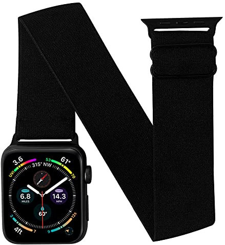 JEMACHE Elastic Arm/Ankle Band for Apple Watch 42/41/40mm iWatch Series 10 9 8 7 6 5 4 SE Strap, Unisex Sport Watch Armband/Ankleband (Black)