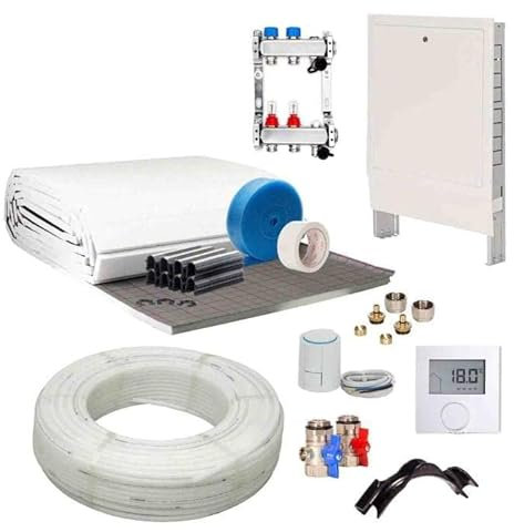 Fußbodenheizung Warmwasser Set 40m² Tackersystem 30 mm Rollbahn PE-RT Rohr VA15 Regelung D