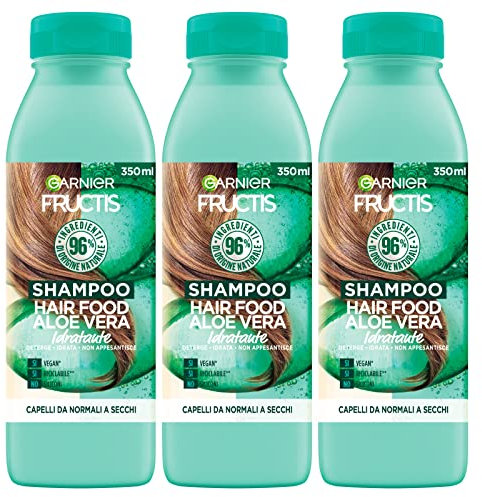 Garnier Fructis Shampoo Hair Food Aloe Vera, feuchtigkeitsspendende Wirkung für normales bis trockenes Haar, vegane Reinigungsformel, die nicht beschwert, mit Inhaltsstoffen 96% natürlichen Ursprungs