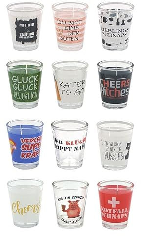 Generisch Schnapsgläser Shooter Stamper Partygläser 40 ml / 4 cl mit lustigen Sprüchen 12 Stück 12-fach sortiert