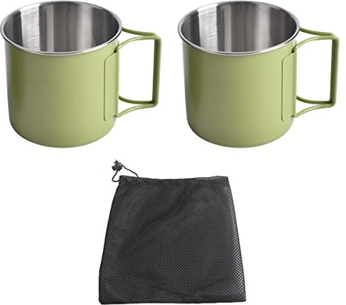 NUZAMAS Juego de 2 tazas plegables 330 ml de acero inoxidable 304 para café, té, agua, portátil, para acampar al aire libre, senderismo, cocina al aire libre, fuego abierto (verde)