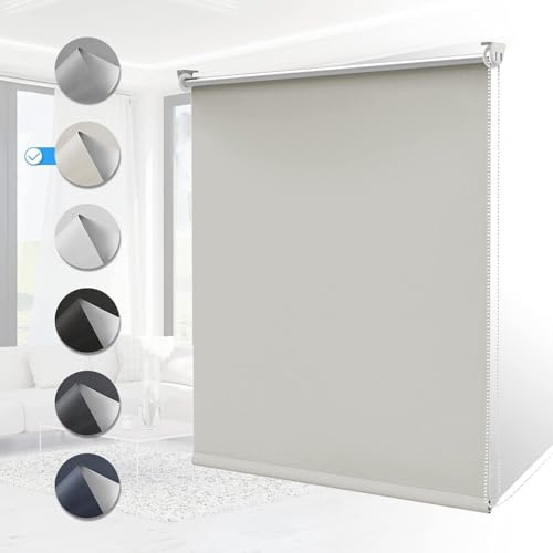 Verdunklungsrollo Klemmfix ohne Bohren Rollos für Fenster Innen B35 x H130 cm Creme Thermorollo Klemmrollo Seitenzugrollo Sicht-und Sonnenschutz Wandmontage
