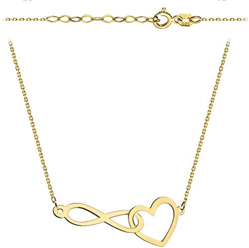Goldene Damen Halskette 585 14k Gold Gelbgold Kette mit Anhänger Herz Unendlichkeit