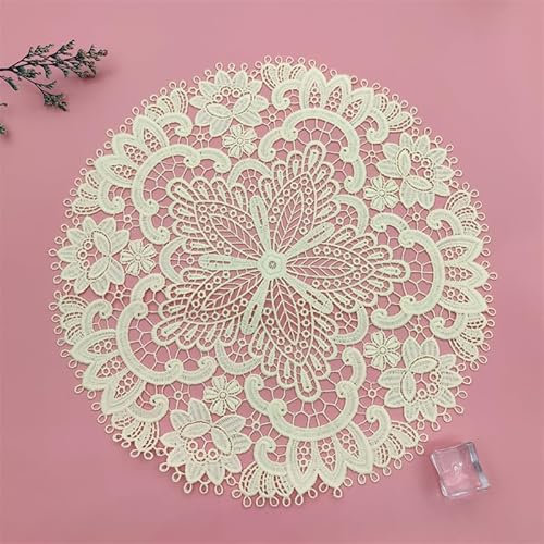 SYSUII 2 Stück Spitze Runde Gestickte Tischläufer,Handarbeit Geklöppelt Spitze Tischläufer Untersetzer Häkeln Tischläufer Spitzendeckchen Platzdeckchen für Hochzeit Festival Tischdekoration-Khaki #