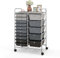 GiantexUK 15 Drawers Rolling Trolley, Utility Storage Organizer Cart with Wheels, Home Office Hairdressing Salon Shelving Organizer Unit (Gradient Black + Silver Frame)