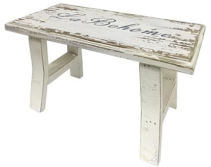 TentHome Taburete vintage de madera, reposapiés, reposapiés, natural, rústico, para plantas, para flores, taburete infantil, pequeño taburete de madera para habitación infantil, jardín, color blanco